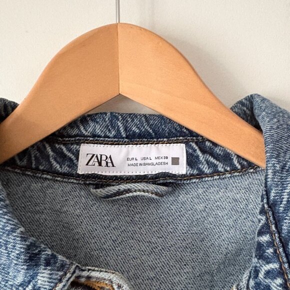 Zara Denim Mini Dress Long Sleeves Size Large Blogger Favorite - Picture 7 of 8